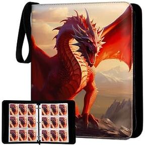 حافظة بطاقات تجارية بطابع التنين - حافظة بسحاب من جلد البولي يوريثان مقاس 33.02 سم × 25.4 سم مع مقبض، 50 ورقة (حجم مزدوج 9 جيوب)، تحمل 900 بطاقة، بطانة مخملية، تتضمن حامل بطاقات شفاف in Kuwait