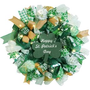 25 Inch Large St Patricks Day Decorations Wreath, Handmade Artificial Shamrock Wreath for Front Door with LED Lights, Kiss Me Im Irish for Wall Decor Window, Saint Paddys Day Decorations in Kuwait
