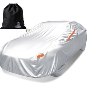 غطاء سيارة iCOVER، مقاوم للماء لجميع الأحوال الجوية لسيارة Toyota Camry، Honda Accord، BMW 5 Series، Mercedes E-Class، Audi A6 (الطول 192 بوصة إلى 198 بوصة) غطاء خارجي كامل خارجي مع أغطية إطارات قابلة للفصل in Kuwait