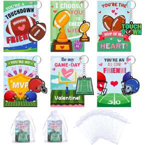 Kenning 36 Set Valentines Sports Ball Keychain Gift with Cards Valentine's Day Sports Keychains Party Favors for School Classroom Exchange Gift Prizes Bag Stuffers in Kuwait