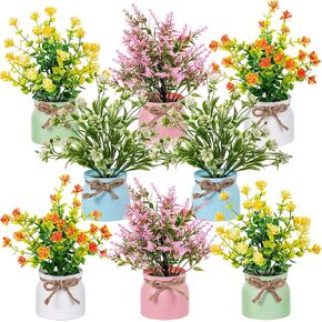 8 Pieces Fake Potted Plants Artificial Flowers Outdoor in Macaron Pot Small Fake Plants for Spring and Summer Desk Plants for Home Bathroom Office Accessories Wedding Decor Indoor in Kuwait
