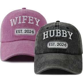 2 قطعة قبعات Hubby and Wifey 2026 للرجال والنساء، قبعة بيسبول مضحكة قابلة للتعديل من القطن المطرزة للزوج والزوجة in Kuwait