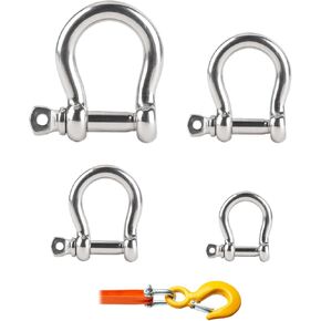 4 Pack Bow Shackle, 1/2", 3/8", 5/16", 1/4",Marine Grade Stainless Steel Shackles, Screw Pin Anchor Shackle Great for Boat, Sailboat, Chain, Rigging Clasp and Compatible with Other Hardware in Kuwait