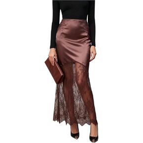 Verdusa Women's Lace Satin Skirt High Rise Business Casual Skirts Elegant Outfits in Saudi Arabia