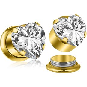 10G-00G Astm F136 Titanium Gauges Tunnels for Ear Screw Fit Heart CZ Ear Gauges Tunnels Plug Earrings Expander Stretcher Piercing Jewelry for Women Men Silver Gold 1 Pairs in Kuwait