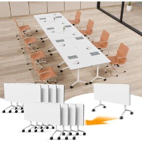 Modular Foldable Conference Table, 2 Pack 70.8" Mobile Meeting Tables Flip Top Training Table Rectangular Folding Conference Room Tables on Wheels for Office, Classroom(White) in Kuwait