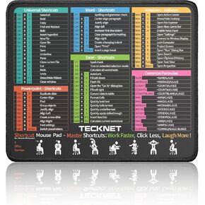 TECKNET Excel Cheat Sheet Desk Pad, Mouse Pad for Excel Word PowerPoint Windows Shortcuts-11.6x9.8 Inch, Non-Slip Waterproof Office Desk Mat, Portable, Durable, Clear Printing, Black in Kuwait