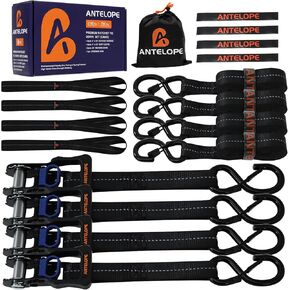 مجموعة أشرطة ربط السقاطة من ANTELOPE بقوة كسر 4-5250 رطل، وأشرطة سقاطة 1.5 بوصة × 15 بوصة مع 4 حلقات ناعمة، وخطافات على شكل حرف S مغلفة، ومقبض مبطن ناعم للدراجات النارية والزوارق والشاحنات والمقطورات (أزرق) in Kuwait