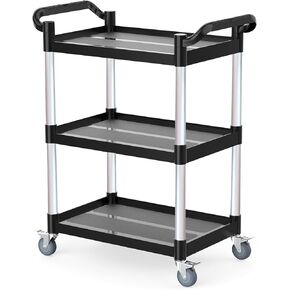 عربة أدوات دوارة من 3 طبقات مع 4 عجلات هادئة قابلة للقفل - سعة 510 رطل، للاستخدام التجاري للمطاعم/المكتب/المستودع/الفندق، سهلة التجميع، أسود (31.1 × 16.7 × 37.8 بوصة) in Kuwait