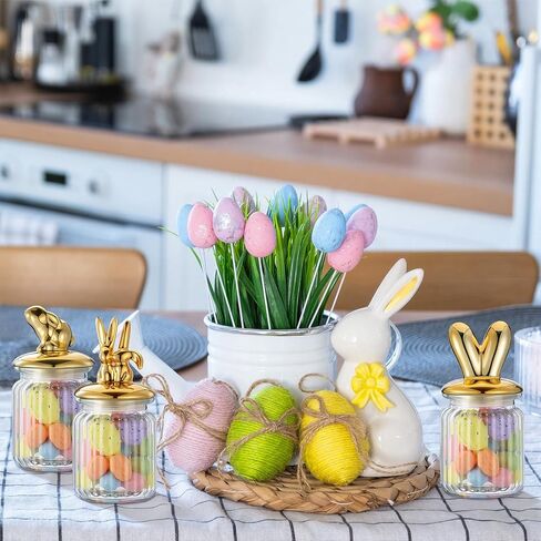 Bokon 3 Pcs 8.5oz Easter Glass Jar with Vintage Gold Bunny Clear Candy Jar Decorative Rabbit Food Storage Canister with Airtight Ceramic Lid for Easter Party Tea Cookie Table Decoration in Saudi Arabia