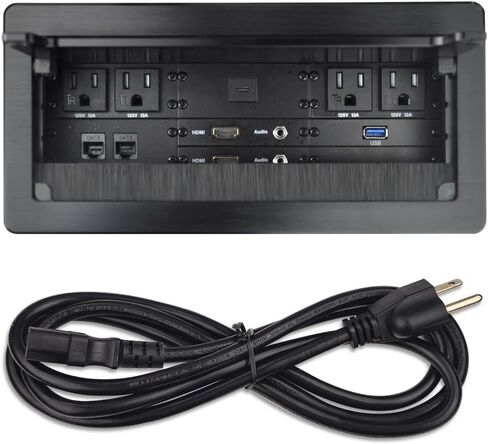 صندوق توصيل الوسائط المتعددة على الطاولة مع 4 طاقة تيار متردد + 2 HDMI + 2 RJ45 + 1 منفذ USB3.0 + 1 USB-C + 2 صوت مع سلك طاقة 5.58 قدم لغرفة الاجتماعات (أسود) in Kuwait