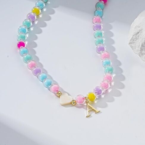 Colorful Beaded A-Z Initial Letter Necklaces, 14K Gold Plated Lightweight Birthday Gifts Trendy Stuff for Her Jewelry 17 + 3 Inches in Saudi Arabia