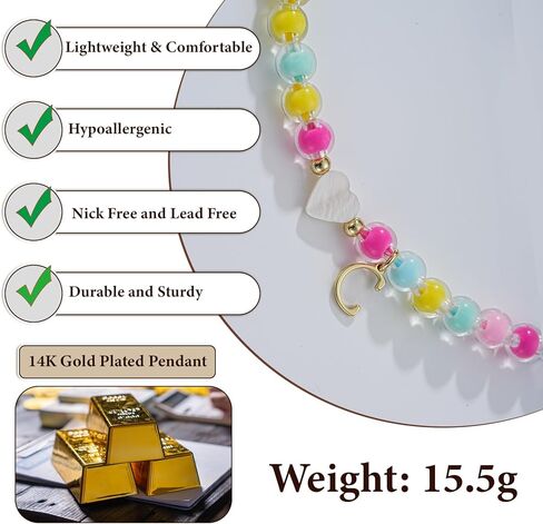 Colorful Beaded A-Z Initial Letter Necklaces, 14K Gold Plated Lightweight Birthday Gifts Trendy Stuff for Her Jewelry 17 + 3 Inches in Saudi Arabia