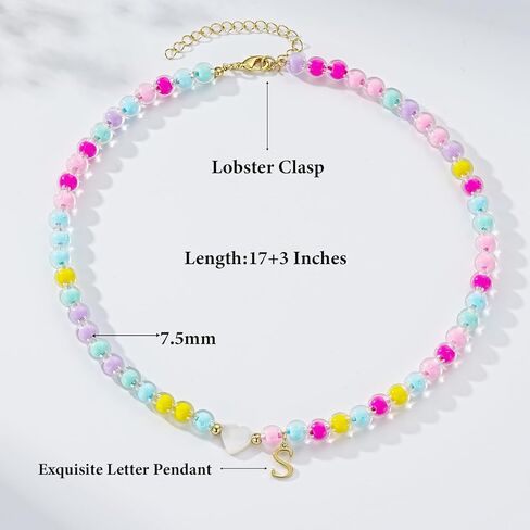 Colorful Beaded A-Z Initial Letter Necklaces, 14K Gold Plated Lightweight Birthday Gifts Trendy Stuff for Her Jewelry 17 + 3 Inches in Saudi Arabia