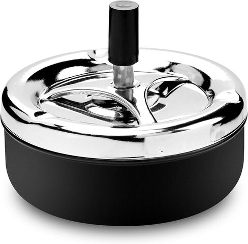 منفضة سجائر ادفع للأسفل مع صينية دوارة منفضة سجائر معدنية حديثة في الهواء الطلق مع غطاء مقاوم للرياح كبير 5.2 بوصة للاستخدام المنزلي والمكتب الداخلي والخارجي (أسود) in Kuwait