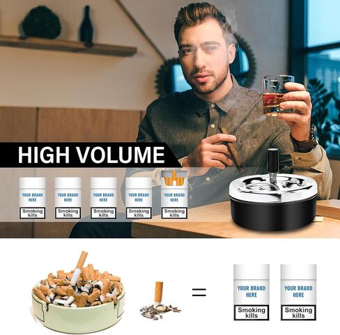 منفضة سجائر ادفع للأسفل مع صينية دوارة منفضة سجائر معدنية حديثة في الهواء الطلق مع غطاء مقاوم للرياح كبير 5.2 بوصة للاستخدام المنزلي والمكتب الداخلي والخارجي (أسود) in Kuwait