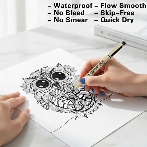 أقلام رسم فنية من EBOT Micro Fineliner، 12 قلم تحديد أسود رفيع مقاوم للماء خط فني احترافي للرسم بالألوان المائية رسم توضيحي لخط المانغا ورسم مخطط Zentangle in Kuwait