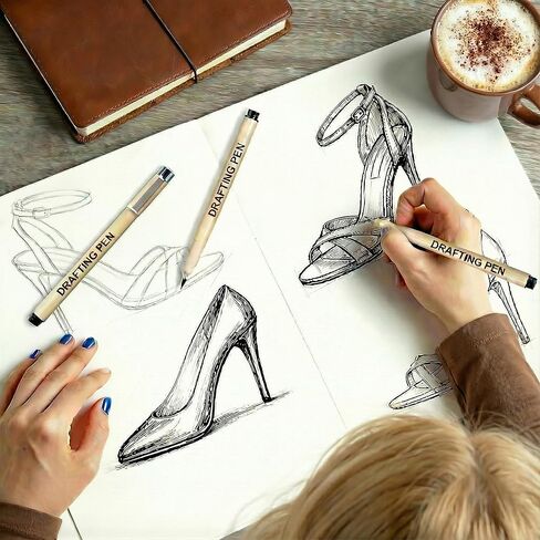 أقلام رسم فنية من EBOT Micro Fineliner، 12 قلم تحديد أسود رفيع مقاوم للماء خط فني احترافي للرسم بالألوان المائية رسم توضيحي لخط المانغا ورسم مخطط Zentangle in Kuwait