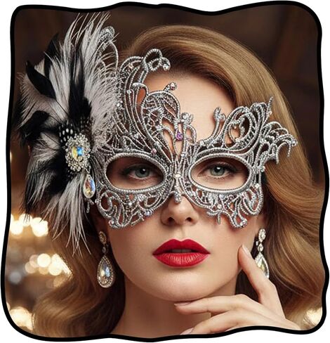 Feather Lace Masquerade Mask, Venetian Ball Party Accessories for Women, Carnivals Venetian Antifaz in Saudi Arabia