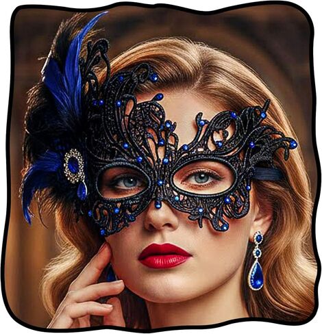 Feather Lace Masquerade Mask, Venetian Ball Party Accessories for Women, Carnivals Venetian Antifaz in Saudi Arabia