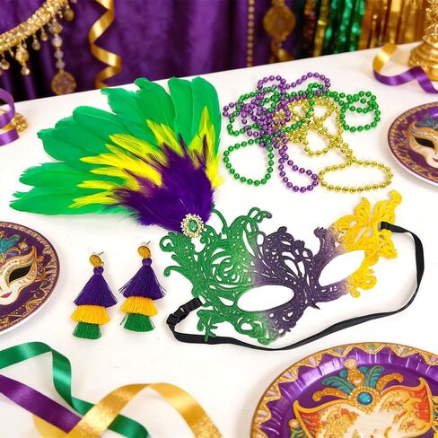 Mardi Gras Mask for Women, Carnival Masquerade Masks with Feathers for Venetian Party Dress Halloween Costumes Party Favors in Kuwait