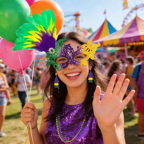 Mardi Gras Mask for Women, Carnival Masquerade Masks with Feathers for Venetian Party Dress Halloween Costumes Party Favors in Kuwait