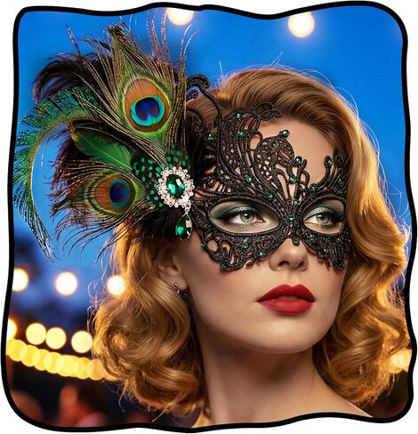 Feather Lace Masquerade Mask, Venetian Ball Party Accessories for Women, Carnivals Venetian Antifaz in Saudi Arabia