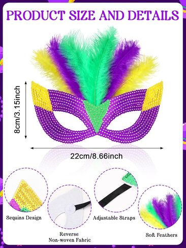 9-Pack Masks, Masquerade Party Masks for Adults Kids Feathered Glitter Eye Masks in Purple, Green Gold for Carnival Party Decorations in Saudi Arabia