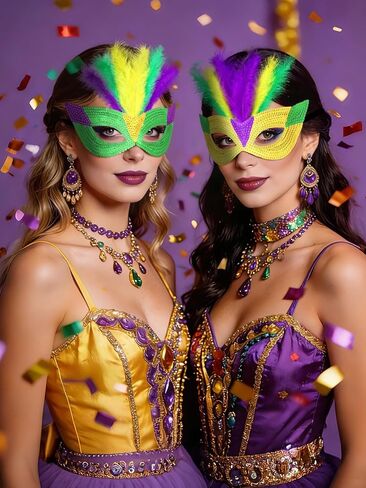 9-Pack Masks, Masquerade Party Masks for Adults Kids Feathered Glitter Eye Masks in Purple, Green Gold for Carnival Party Decorations in Saudi Arabia