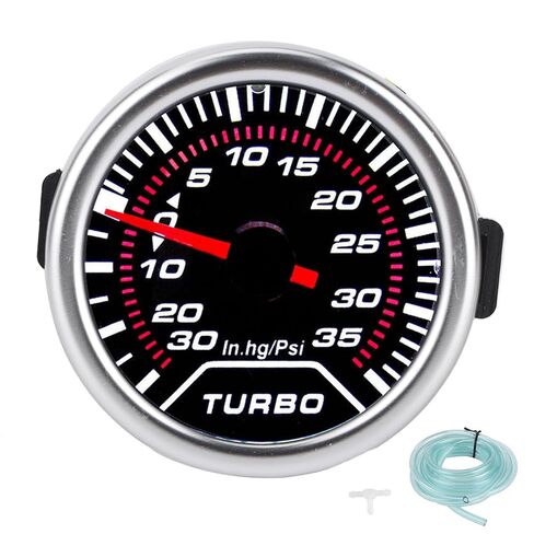 Universal Turbo Boost Gauge Vacuum Pressure Meter 35PSI Smoke Tint Lens LED Dial 52mm Automobile Accurately Pressure Level and Measure Gauge Turbo Boost Can The in Saudi Arabia