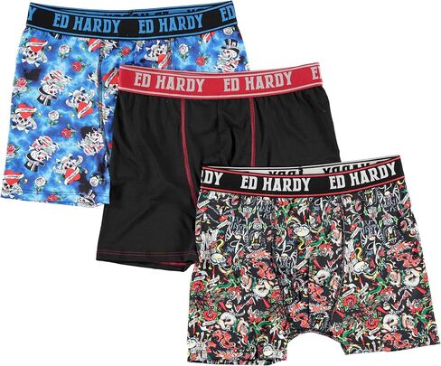 ED HARDY Boys Boxer Briefs Multipack Performance Underwear, Breathable Stretch Fabric, Tattoo Skull Graphic Designs in Saudi Arabia