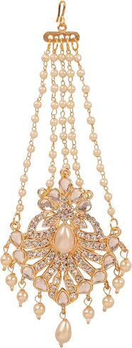 Touchstone Indian Bollywood Pretty Magical Floral Handcrafted Indian Mughal Kundan Look Faux Pearls Hangings Head Enhancing Bridal Designer Jewelry Jhoomer In Gold Tone For Women in Saudi Arabia