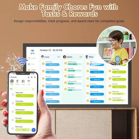 Smart Digital Calendar Chore Chart-for-Family-Planner - 32" Touchscreen Electronic Calendar with Photo Display and Interactive Star System, To do Notepad and Sync Online Calendar via APP, Wall Mounted in Kuwait