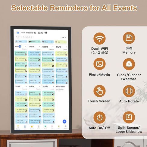 Smart Digital Calendar Chore Chart-for-Family-Planner - 32" Touchscreen Electronic Calendar with Photo Display and Interactive Star System, To do Notepad and Sync Online Calendar via APP, Wall Mounted in Kuwait