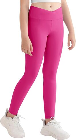 سراويل رياضية للفتيات من DOCUMO ذات خصر عالٍ متقاطعة، سراويل رياضية للأطفال قابلة للتمدد واليوجا والرقص والتمارين الرياضية والجري in Kuwait