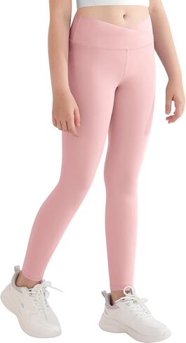 سراويل رياضية للفتيات من DOCUMO ذات خصر عالٍ متقاطعة، سراويل رياضية للأطفال قابلة للتمدد واليوجا والرقص والتمارين الرياضية والجري in Kuwait