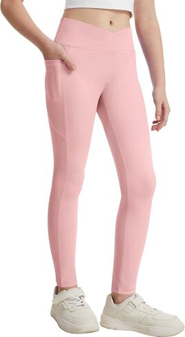 سراويل رياضية للفتيات من DOCUMO ذات خصر عالٍ متقاطعة، سراويل رياضية للأطفال قابلة للتمدد واليوجا والرقص والتمارين الرياضية والجري in Kuwait