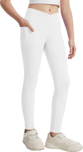 سراويل رياضية للفتيات من DOCUMO ذات خصر عالٍ متقاطعة، سراويل رياضية للأطفال قابلة للتمدد واليوجا والرقص والتمارين الرياضية والجري in Kuwait