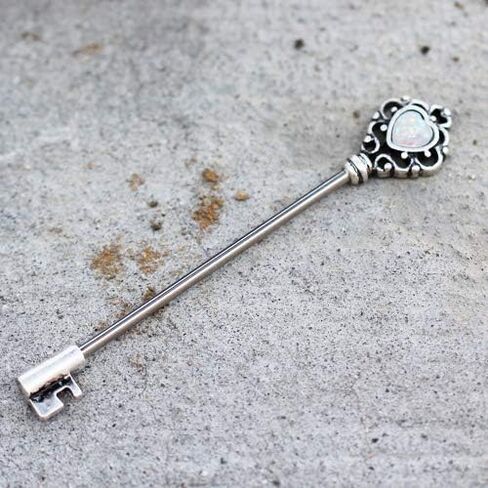 Pierced Owl Antique Victorian Heart Key with Inset Synthetic Opal Industrial Barbell in Saudi Arabia