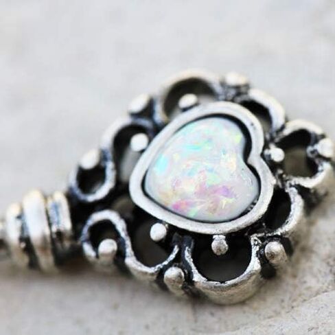 Pierced Owl Antique Victorian Heart Key with Inset Synthetic Opal Industrial Barbell in Saudi Arabia