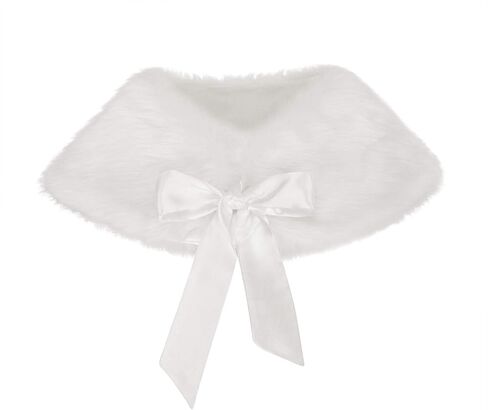 haozaikeji Girls Faux Fur Wrap Shawl Flower Girls Princess Wrap Wedding Tippet Stole Furry Bolero Shrug for Christmas Party in Saudi Arabia