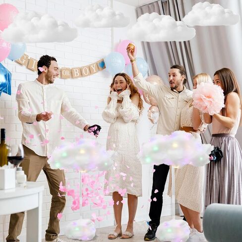 4 Set Artificial LED Cloud Lights Decor, Cloud Baby Shower Decorations 3D Fake Fluffy Cotton Clouds DIY Kit, Perfect as Wall or Table Centerpiece for Birthday Party Nursery Wedding Bridal in Kuwait