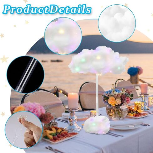 4 Set Artificial LED Cloud Lights Decor, Cloud Baby Shower Decorations 3D Fake Fluffy Cotton Clouds DIY Kit, Perfect as Wall or Table Centerpiece for Birthday Party Nursery Wedding Bridal in Kuwait