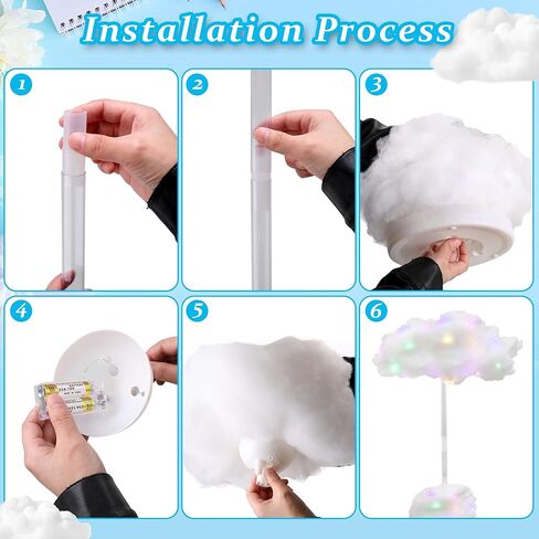 4 Set Artificial LED Cloud Lights Decor, Cloud Baby Shower Decorations 3D Fake Fluffy Cotton Clouds DIY Kit, Perfect as Wall or Table Centerpiece for Birthday Party Nursery Wedding Bridal in Kuwait
