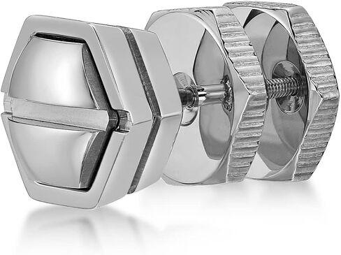 Stainless Steel with Black Ion Plating Single Stud Hexagonal Earring for Men 9mm by Metro Jewelry in Saudi Arabia
