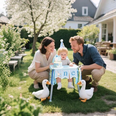 لافتة كرسي مرتفع لعيد الميلاد الأول من Goose - لافتة كرسي مرتفع واحدة من Silly Goose لمستلزمات حفلات أعياد الميلاد للأولاد، ديكورات حفلات إكليل كرسي مرتفع، دعامات صور لسحق الكيك in Kuwait