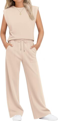 Girls 2 Piece Outfit Sets Short Cap Sleeve Crewneck Top Drawstring Wide Leg Pant Pocket Kids Teen Casual Clothes in Saudi Arabia