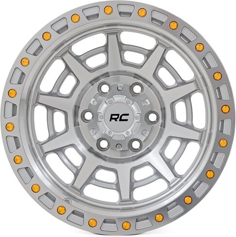 Rough Country 85 Series 17x9 Off-Road Wheel - 5x4.5" Bolt Pattern, 12mm Offset, Full Machined Aluminum with Simulated Beadlock & Gold Accent Hardware in Saudi Arabia