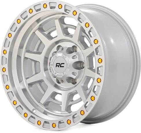 Rough Country 85 Series 17x9 Off-Road Wheel - 5x4.5" Bolt Pattern, 12mm Offset, Full Machined Aluminum with Simulated Beadlock & Gold Accent Hardware in Saudi Arabia