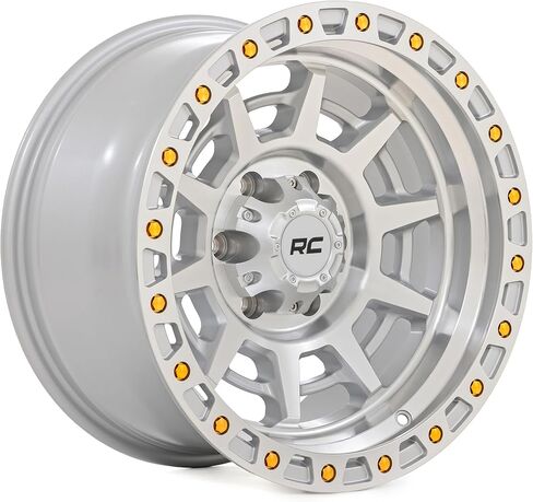 Rough Country 85 Series 17x9 Off-Road Wheel - 5x4.5" Bolt Pattern, 12mm Offset, Full Machined Aluminum with Simulated Beadlock & Gold Accent Hardware in Saudi Arabia
